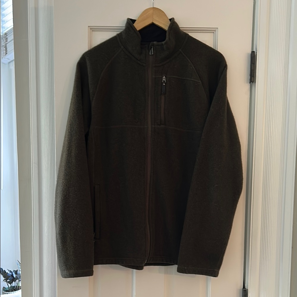 Olive Green Fleece Jacket with Pockets